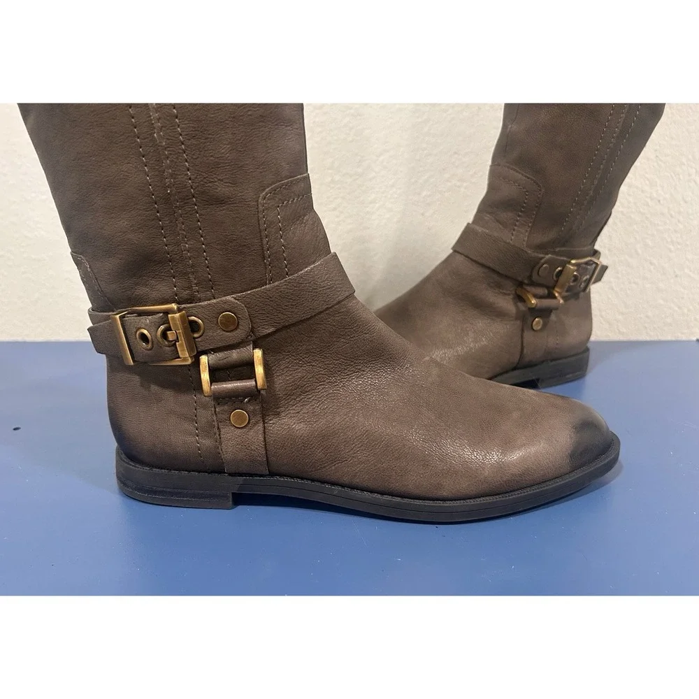 Franco Sarto Women's Vantage Gray Leather Knee-High Riding Style Boots 7.5M